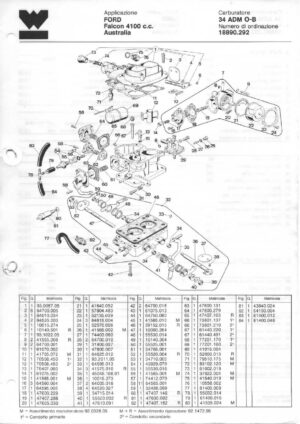 WEBER CARBURETTOR 34 ADM O-B FORD FALCON 4100 cc. AUSTRALIA diagram