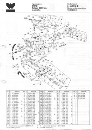 WEBER CARBURETTOR 34 ADM 2-B FORD FALCON 3300 cc. AUSTRALIA diagram