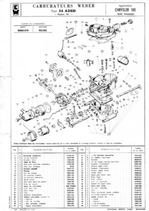 WEBER CARBURETTOR 34 ADSD CHRYSLER 180 MANUAL diagram