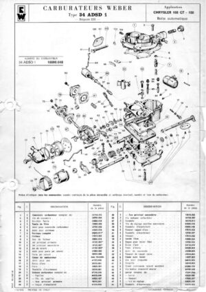 WEBER CARBURETTOR 34 ADSD 1 CHRYSLER 160 GT - 180 AUTOMATIC diagram