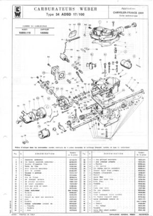 WEBER CARBURETTOR 34 ADSD 17/100 CHRYSLER FRANCE 2000 AUTOMATIC diagram