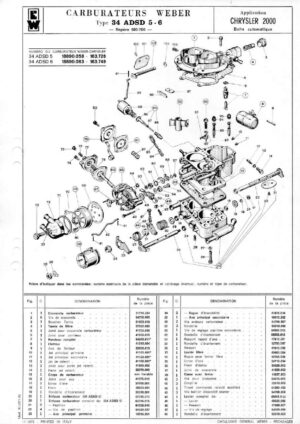 WEBER CARBURETTOR 34 ADSD 5/6 CHRYSLER 2000 AUTOMATIC diagram
