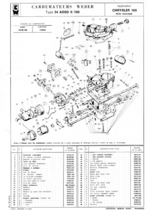 WEBER CARBURETTOR 34 ADSD 9/100 CHRYSLER 160 MANUAL diagram
