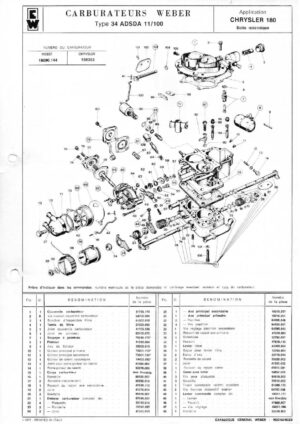 WEBER CARBURETTOR 34 ADSDA 11/100 CHRYSLER 180 MANUAL diagram