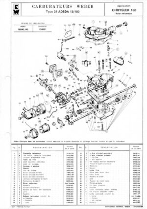 WEBER CARBURETTOR 34 ADSDA 13/100 CHRYSLER 160 MANUAL diagram