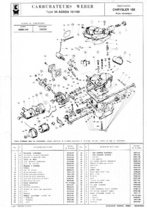 WEBER CARBURETTOR 34 ADSDA 15/100 CHRYSLER 180 MANUAL diagram