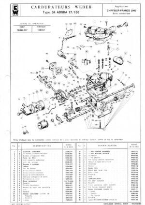 WEBER CARBURETTOR 34 ADSDA 17/100 CHRYSLER FRANCE 2000 AUTOMATIC diagram