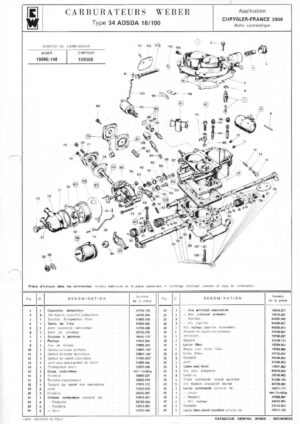 WEBER CARBURETTOR 34 ADSDA 18/100 CHRYSLER FRANCE 2000 AUTOMATIC diagram