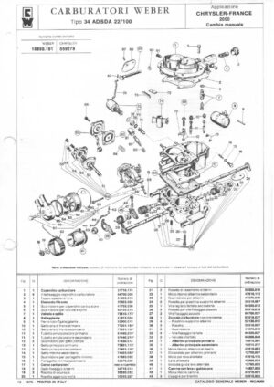 WEBER CARBURETTOR 34 ADSDA 22/100 CHRYSLER FRANCE 2000 MANUAL diagram