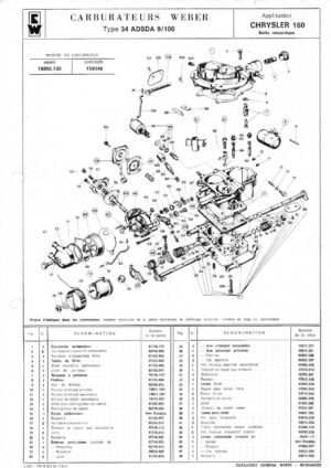 WEBER CARBURETTOR 34 ADSDA 9/100 CHRYSLER 160 MANUAL diagram