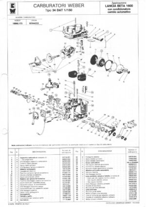 WEBER CARBURETTOR 34 DAT 1/150 LANCIA BETA 1600 AUTOMATIC diagram