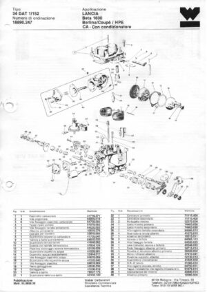 WEBER CARBURETTOR 34 DAT 1/152 LANCIA BETA 1600 BERLINA/COUPE/HPE CA diagram