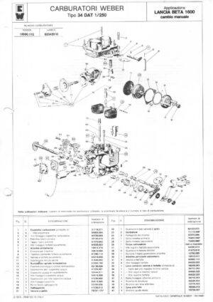 WEBER CARBURETTOR 34 DAT 1/250 LANCIA BETA 1600 MANUAL diagram