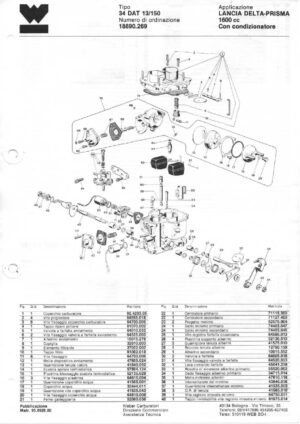 WEBER CARBURETTOR 34 DAT 13/150 LANCIA DELTA/PRISMA 1600 CC diagram