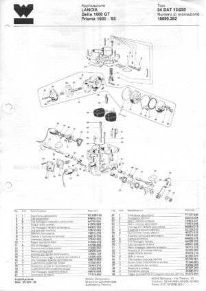 WEBER CARBURETTOR 34 DAT 13/250 LANCIA DELTA/PRISMA 1600 '83/GT diagram