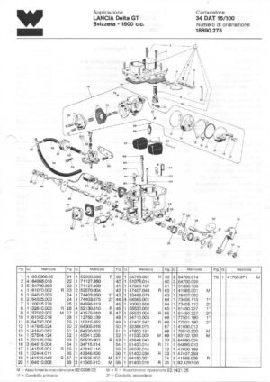 WEBER CARBURETTOR 34 DAT 16/100 LANCIA DELTA GT SWEDEN 1600 CC diagram