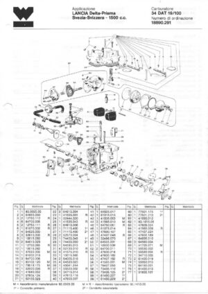 WEBER CARBURETTOR 34 DAT 19/100 LANCIA DELTA/PRISMA SWEDEN/SWITZERLAND 1500 CC diagram