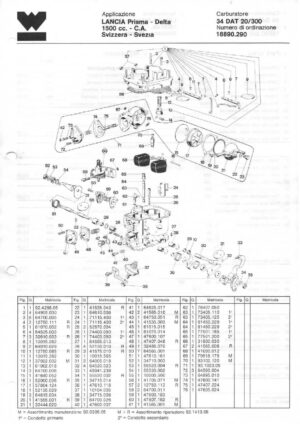 WEBER CARBURETTOR 34 DAT 20/300 LANCIA DELTA/PRISMA SWEDEN/SWITZERLAND 1500 CC CA diagram