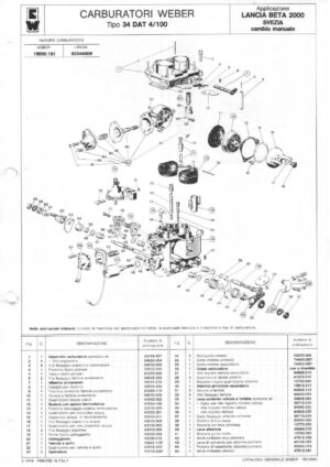 WEBER CARBURETTOR 34 DAT 4/100 LANCIA BETA 2000 SWEDEN MANUAL diagram