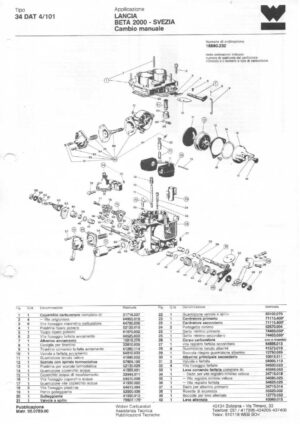 WEBER CARBURETTOR 34 DAT 4/101 LANCIA BETA 2000 SWEDEN MANUAL diagram