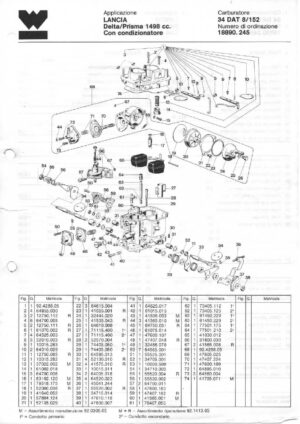 WEBER CARBURETTOR 34 DAT 8/152 LANCIA DELTA/PRISMA 1498 CC diagram
