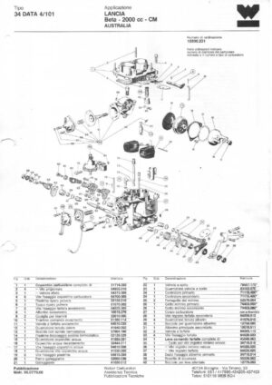 WEBER CARBURETTOR 34 DATA 4/101 LANCIA BETA 2000 AUSTRALIA CM diagram