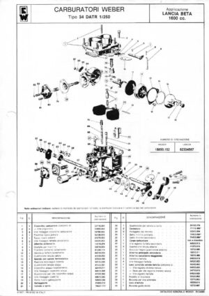 WEBER CARBURETTOR 34 DATR 1/250 LANCIA BETA 1600 CC diagram