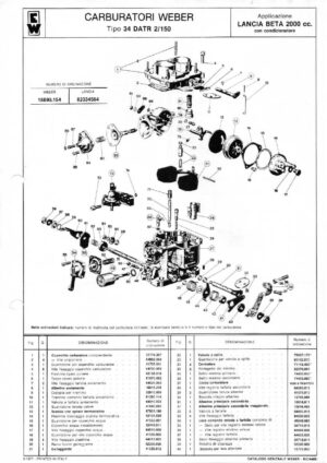 WEBER CARBURETTOR 34 DATR 1/250 LANCIA BETA 2000 CC diagram