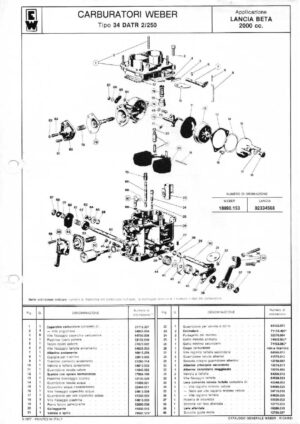 WEBER CARBURETTOR 34 DATR 2/250 LANCIA BETA 2000 CC diagram