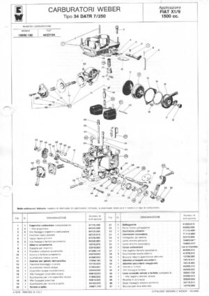 WEBER CARBURETTOR 34 DATR 7/250 FIAT X1/9 1500 CC diagram