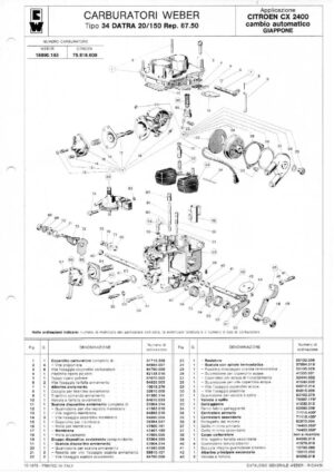 WEBER CARBURETTOR 34 DATRA 20/150 CITROEN CX 2400 CA JAPAN diagram