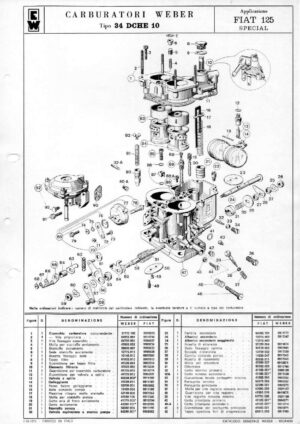 WEBER CARBURETTOR 34 DCHE 10 FIAT 125 SPECIAL diagram