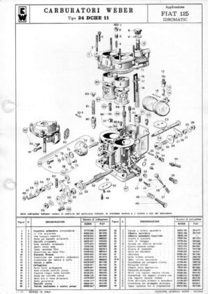 WEBER CARBURETTOR 34 DCHE 11 FIAT 125 HYDRAULIC diagram