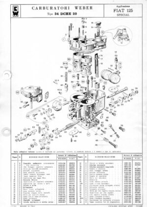 WEBER CARBURETTOR 34 DCHE 20 FIAT 125 SPECIAL diagram