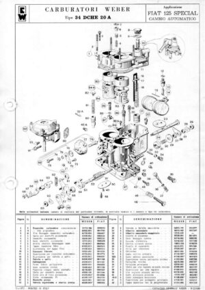 WEBER CARBURETTOR 34 DCHE 20 A FIAT 125 AT diagram
