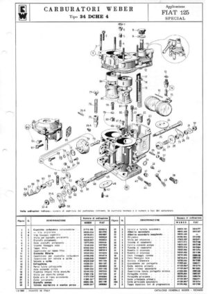 WEBER CARBURETTOR 34 DCHE 4 FIAT 125 SPECIAL diagram