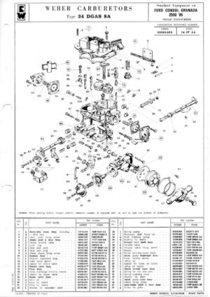 WEBER CARBURETTOR 34 DGAS 8A FORD CONSUL/GRANADA 2500 V6 MT diagram