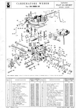 WEBER CARBURETTOR 34 DHS 10 FIAT 124 SPORT SPIDER COUPE diagram