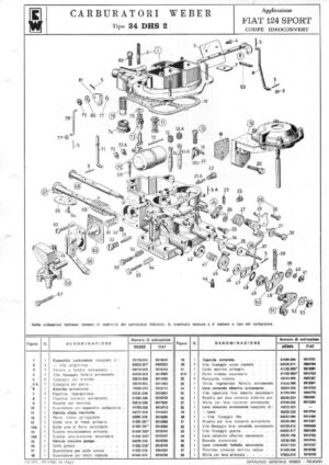 WEBER CARBURETTOR 34 DHS 2 FIAT 124 SPORT COUPE HYDRALIC diagram