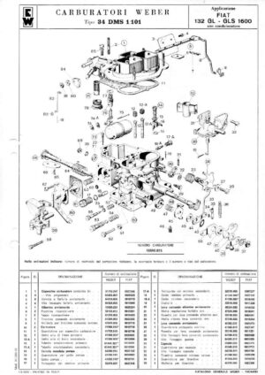 WEBER CARBURETTOR 34 DMS 1/101 FIAT 132 GL-GLS 1600 diagram