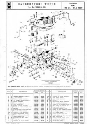 WEBER CARBURETTOR 34 DMS 1/201 FIAT 132 GL-GLS 1600 diagram
