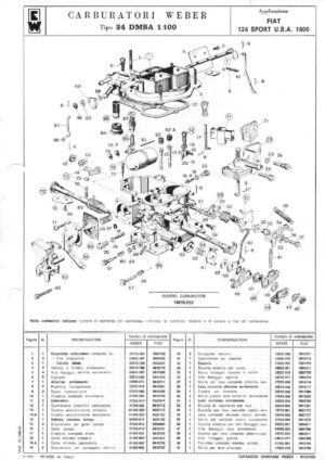 WEBER CARBURETTOR 34 DMSA 1/100 FIAT 124 SPORT USA 1800 diagram