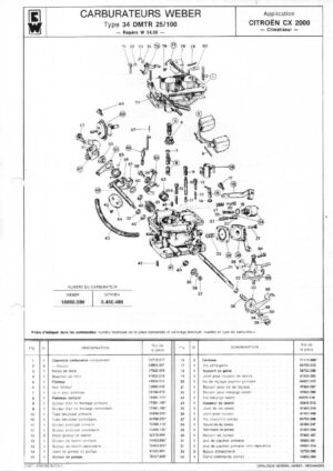 WEBER CARBURETTOR 34 DMTR 25/100 CITROEN CX 2000 diagram