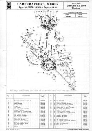 WEBER CARBURETTOR 34 DMTR 25/150 CITROEN CX 2000 diagram