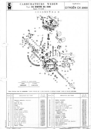 WEBER CARBURETTOR 34 DMTR 25/200 CITROEN CX 2000 diagram