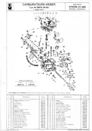 WEBER CARBURETTOR 43 DMTR 28/300 CITROEN CX 2200 diagram