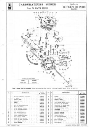WEBER CARBURETTOR 43 DMTR 29/200 CITROEN CX 2000 SWEDEN diagram