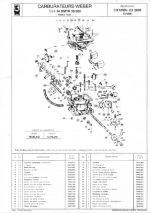 WEBER CARBURETTOR 34 DMTR 29/300 CITROEN CX 2000 SWEDEN diagram