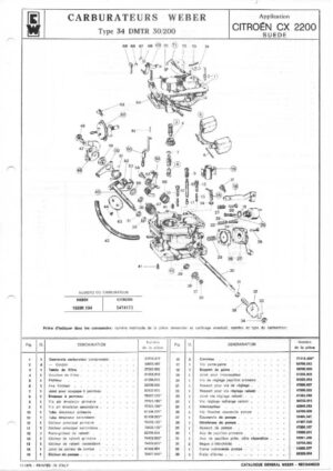 WEBER CARBURETTOR 34 DMTR 30/200 CITROEN CX 2200 SWEDEN diagram