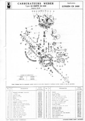 WEBER CARBURETTOR 34 DMTR 35/250 CITROEN CX 2400 SWEDEN diagram